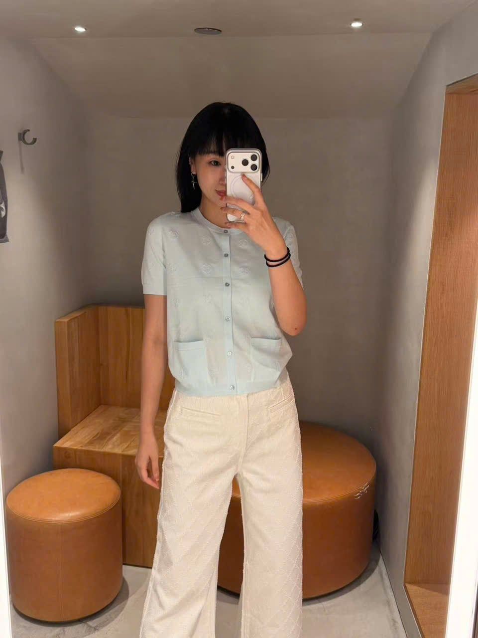  Áo CDG ngắn tay xanh pastel họa tiết chìm 