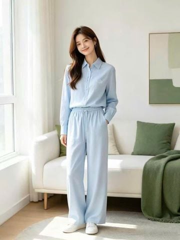  1.Quần dài xanh flax cạp chun dây rút (SET) 