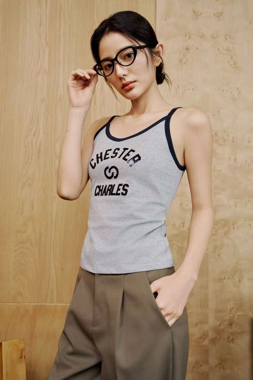  Áo Tanktop Xám viền đen Logo CC 
