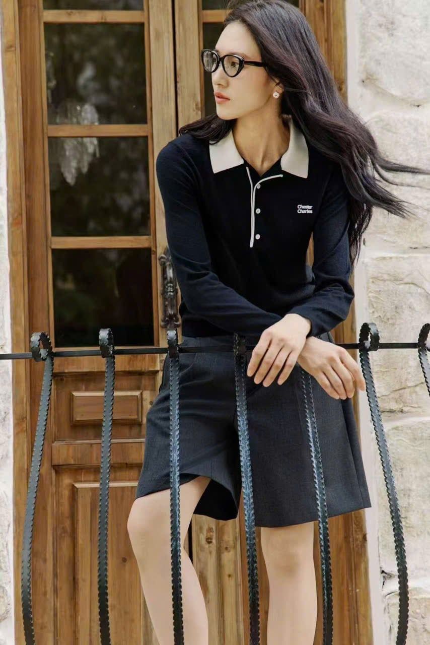  Áo Len Polo Dài Tay Phối Cổ Trắng 