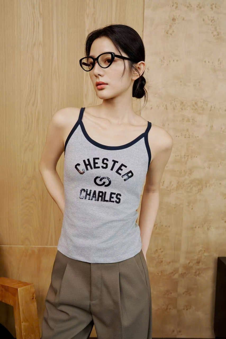 Áo Tanktop Xám viền đen Logo CC 