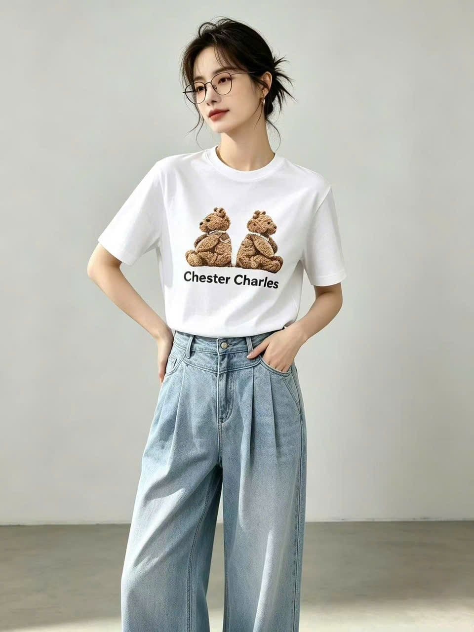  Áo thun trắng Gấu đôi 