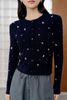  Áo CDG cổ tròn xanh Navy hoa nhí 