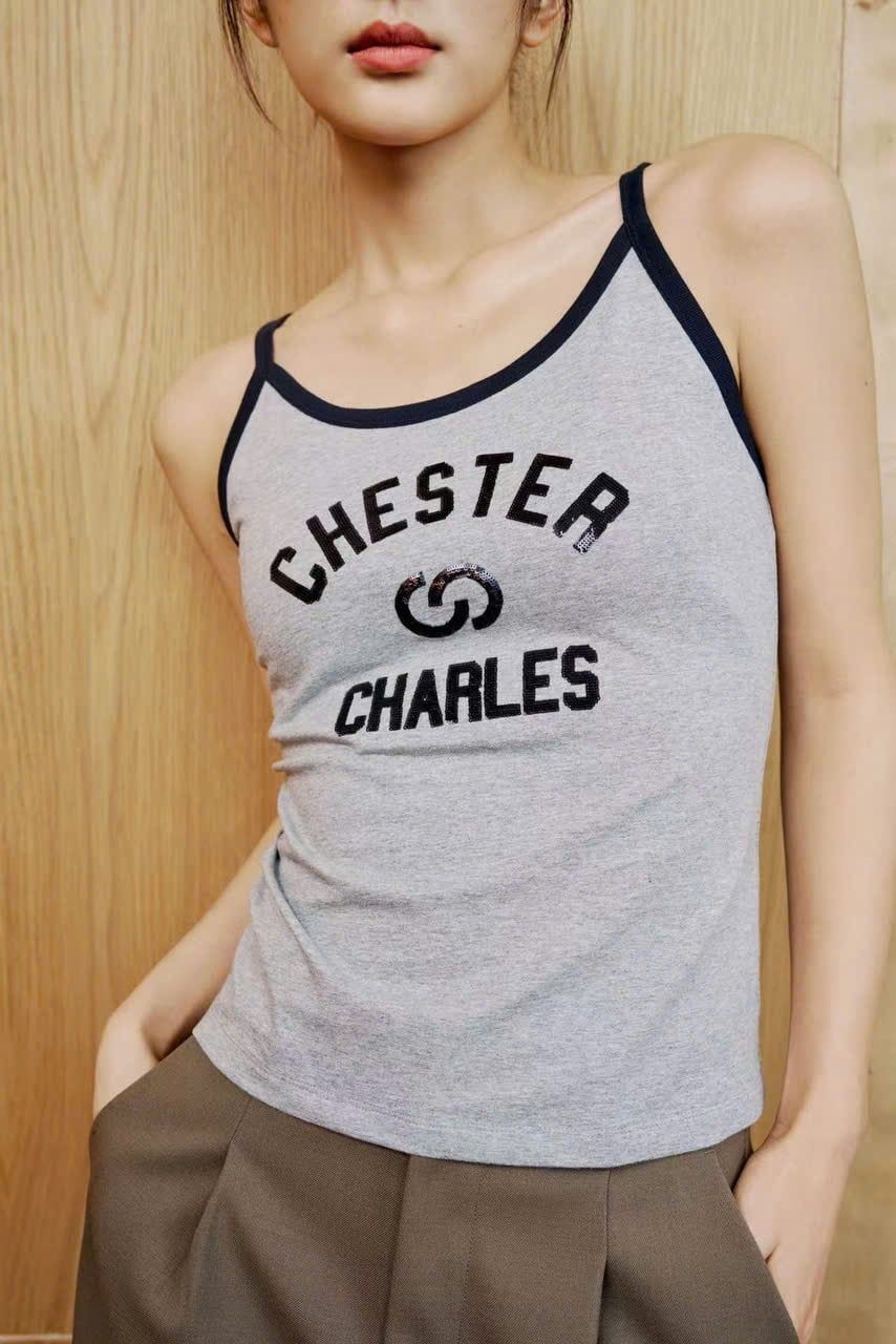  Áo Tanktop Xám viền đen Logo CC 