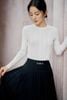  Áo len trắng cổ tròn tay dài dệt gân họa tiết xuyên thấu 