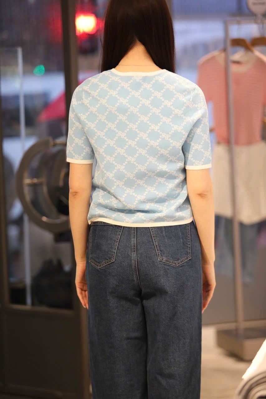  Áo CDG xanh full logo nơ trắng 