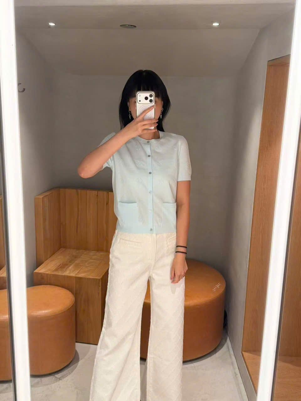  Áo CDG ngắn tay xanh pastel họa tiết chìm 