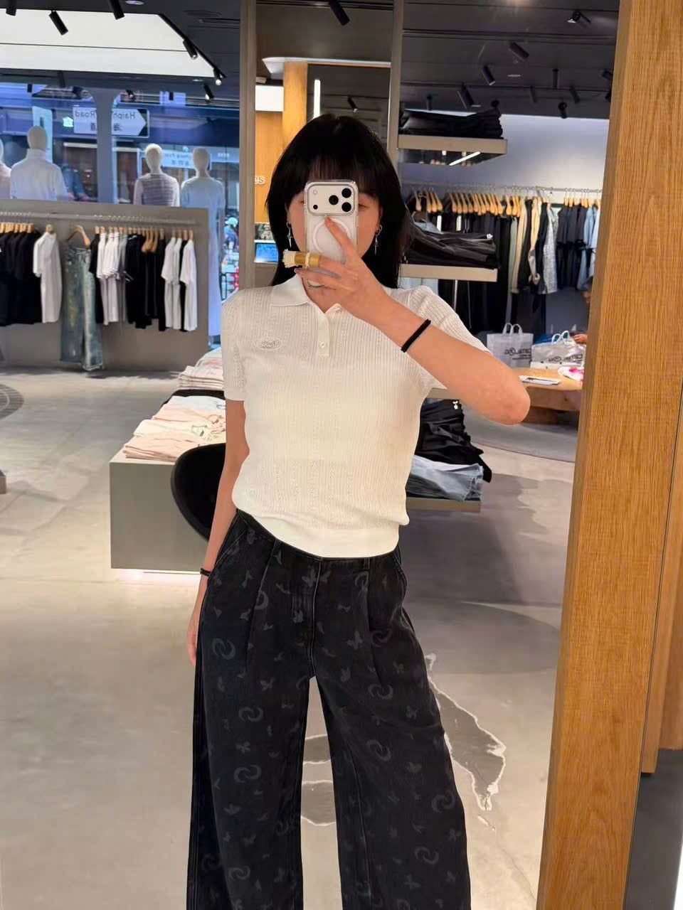  Áo Polo Trắng gân nổi 