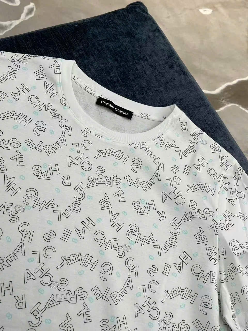  Áo thun trắng cotton Chữ in chìm 
