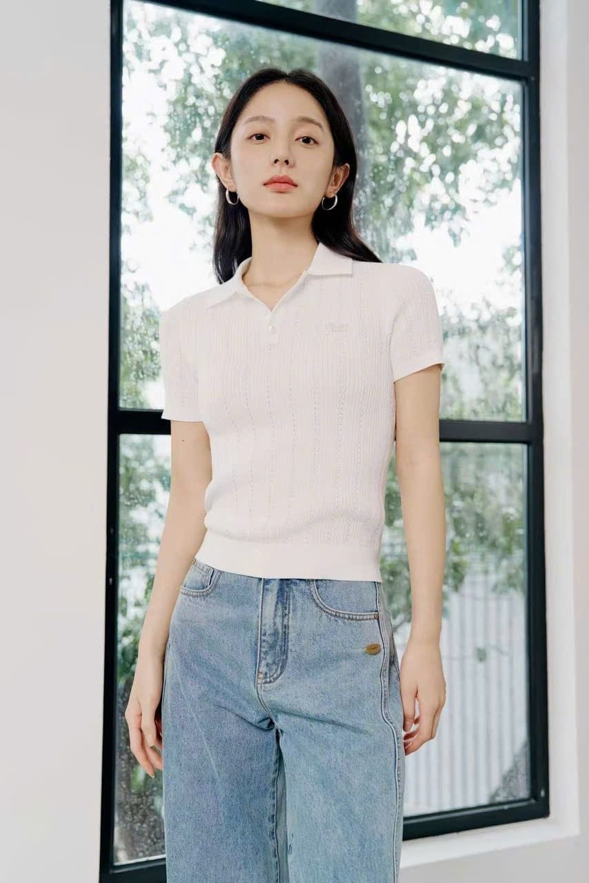 Áo Polo Trắng gân nổi 