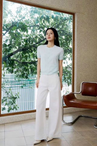  1.Áo CDG ngắn tay xanh pastel họa tiết chìm 