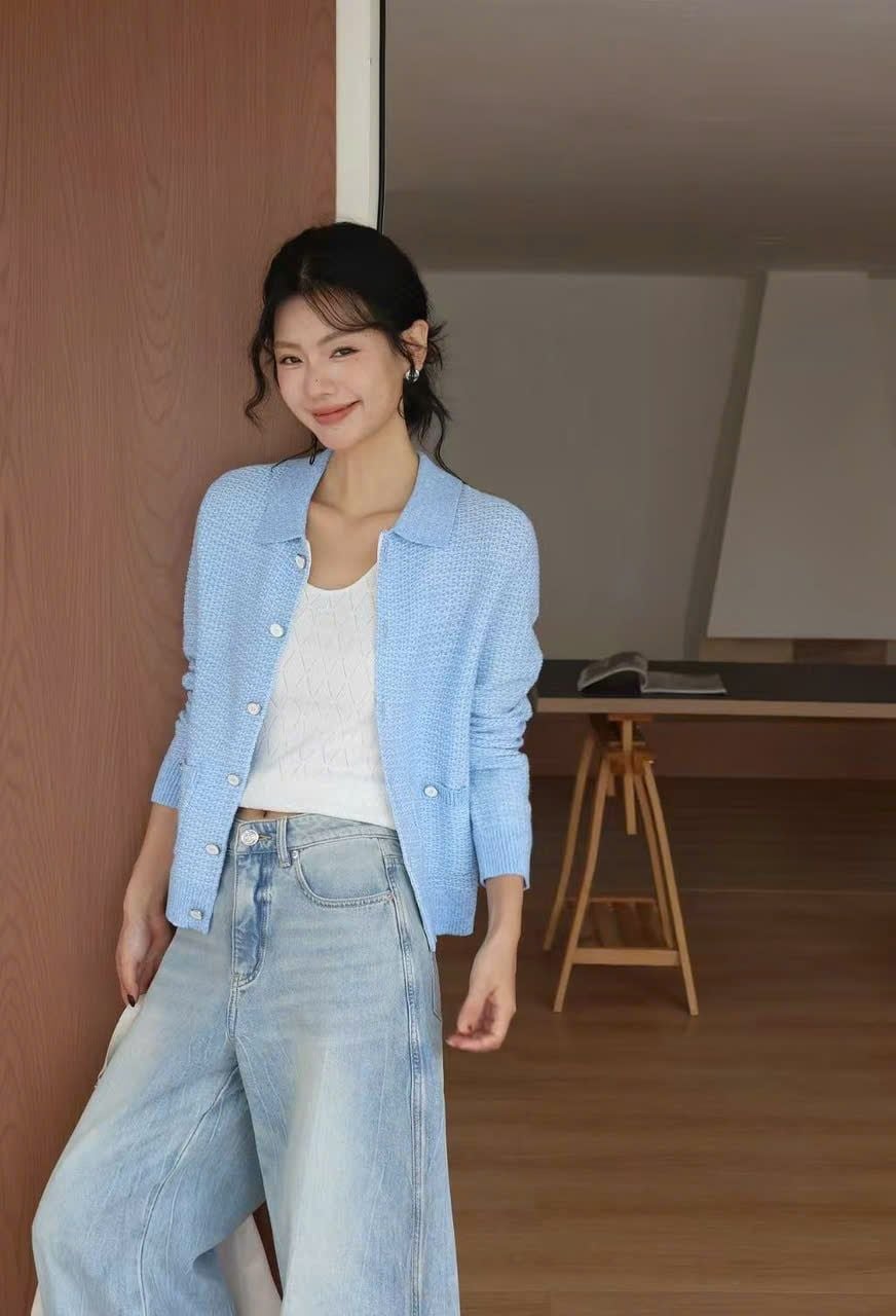  Áo Cardigan Xanh Baby Dệt Texture Chester Charles 