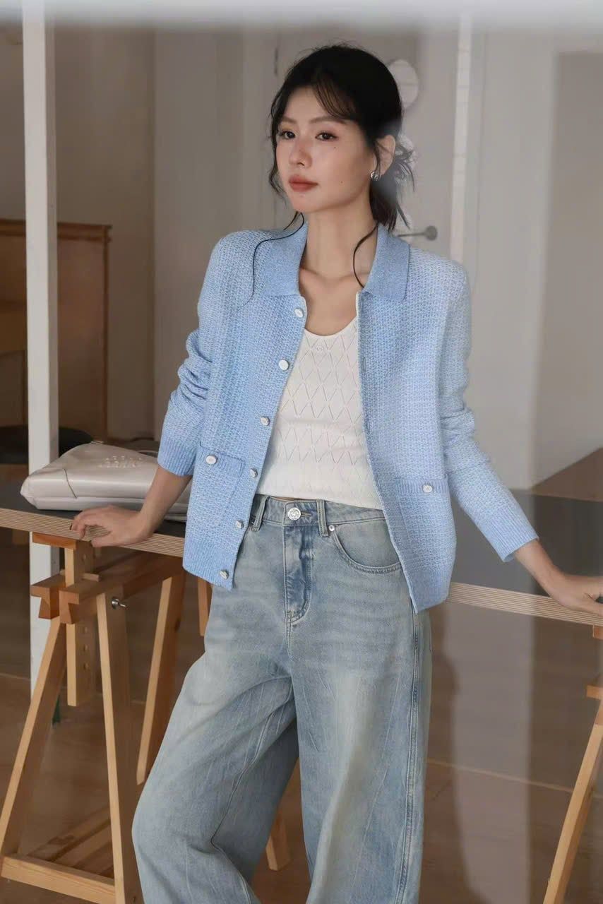  Áo Cardigan Xanh Baby Dệt Texture Chester Charles 