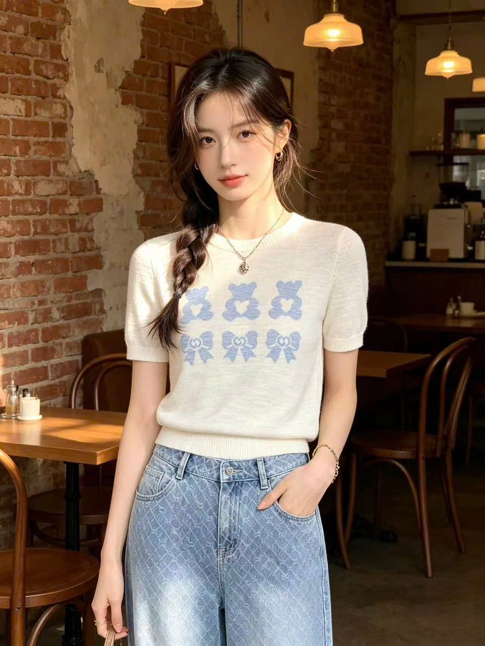  Áo dệt kim Gấu Nơ Xanh 