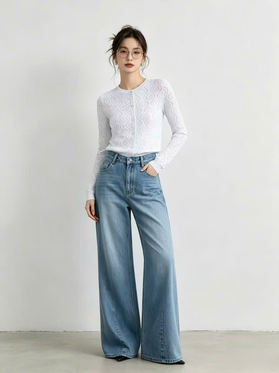  Áo CDG xanh Monogram cổ tròn 