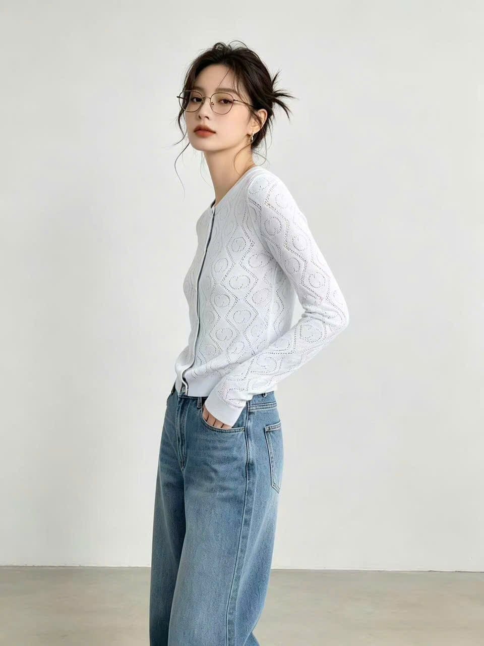  Áo CDG xanh Monogram cổ tròn 