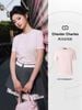  Áo ngắn tay Monogram, cổ tròn hồng pastel 