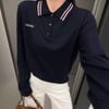  Áo Polo Navy Cashmere Cổ Sọc Tay Dài 