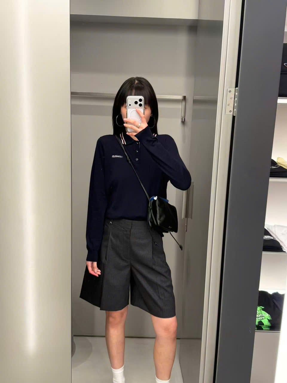  Áo Polo Navy Cashmere Cổ Sọc Tay Dài 