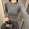 Áo Len Cashmere Xám Có Mũ 