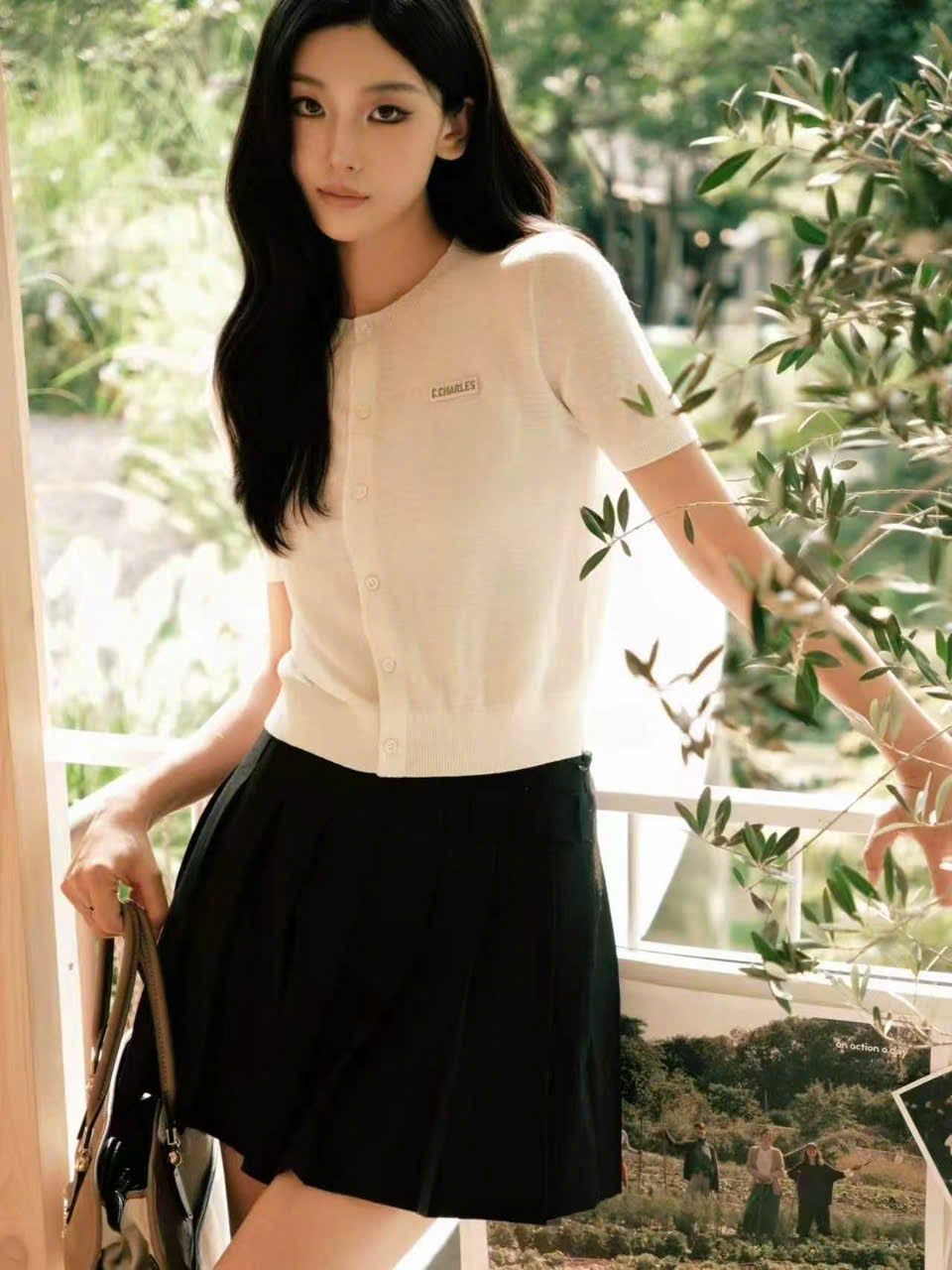  Áo CDG ngắn tay trắng, cổ tròn, chữ C.Charles 