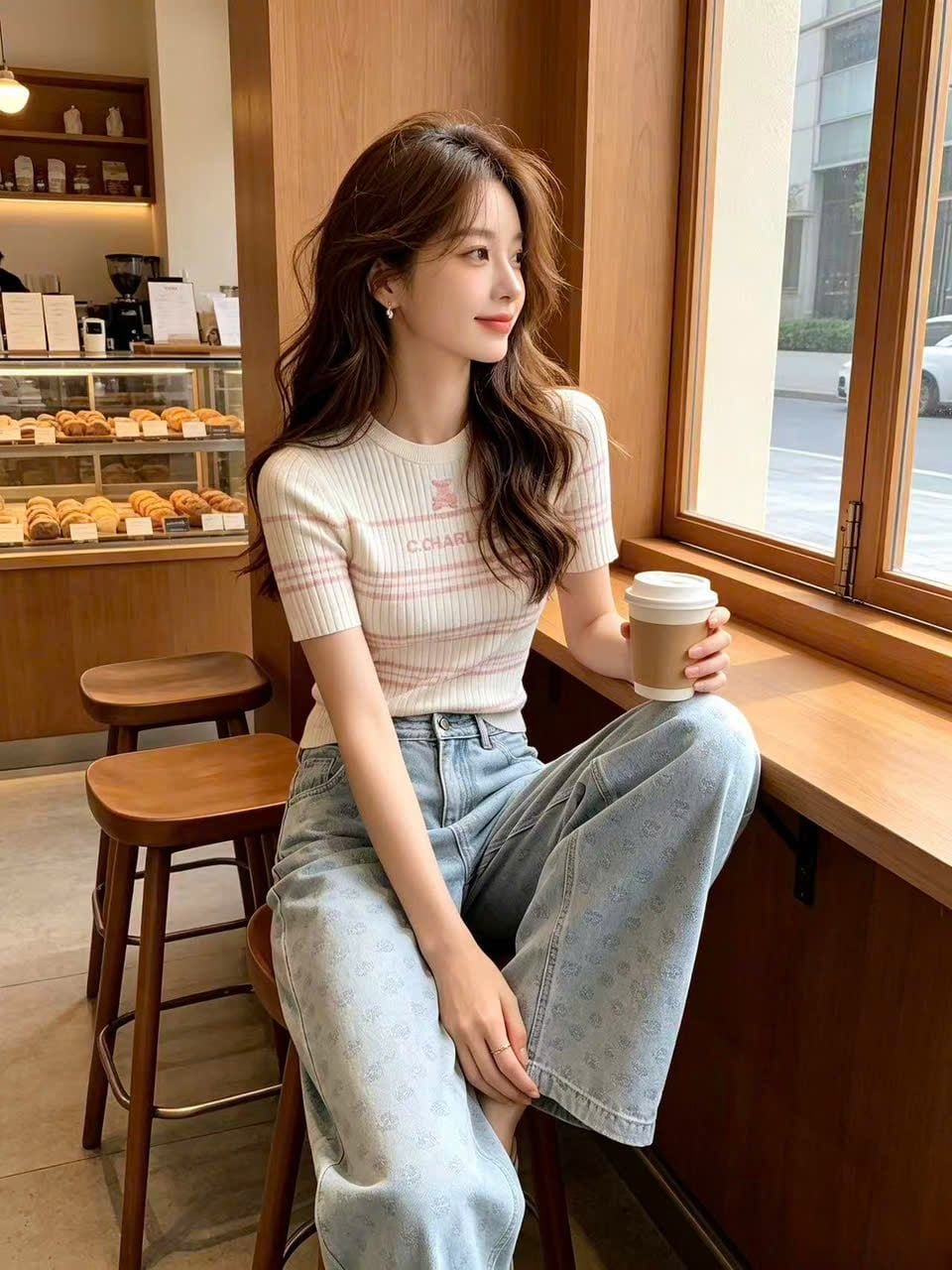  Quần Jean Giấy Xanh Đính Đá Full Logo 