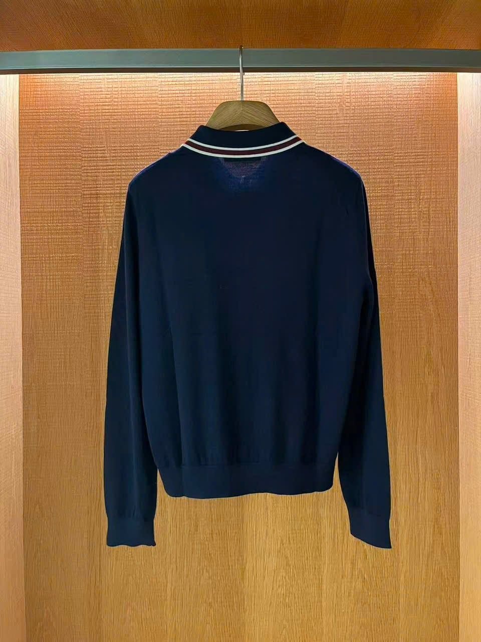  Áo Polo Navy Cashmere Cổ Sọc Tay Dài 