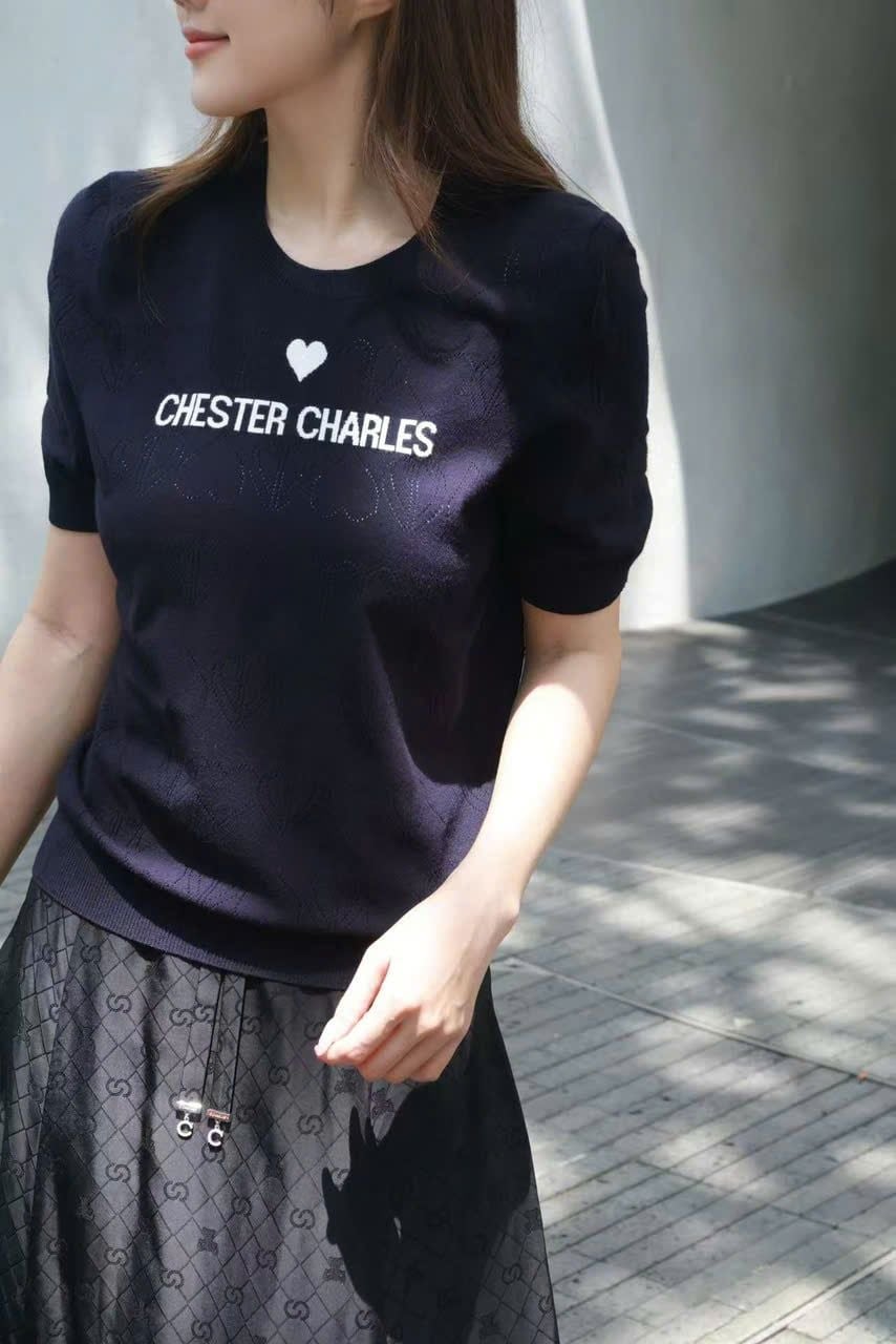  Áo Ngắn Tay Xanh Navy Trái Tim Chester Charles 
