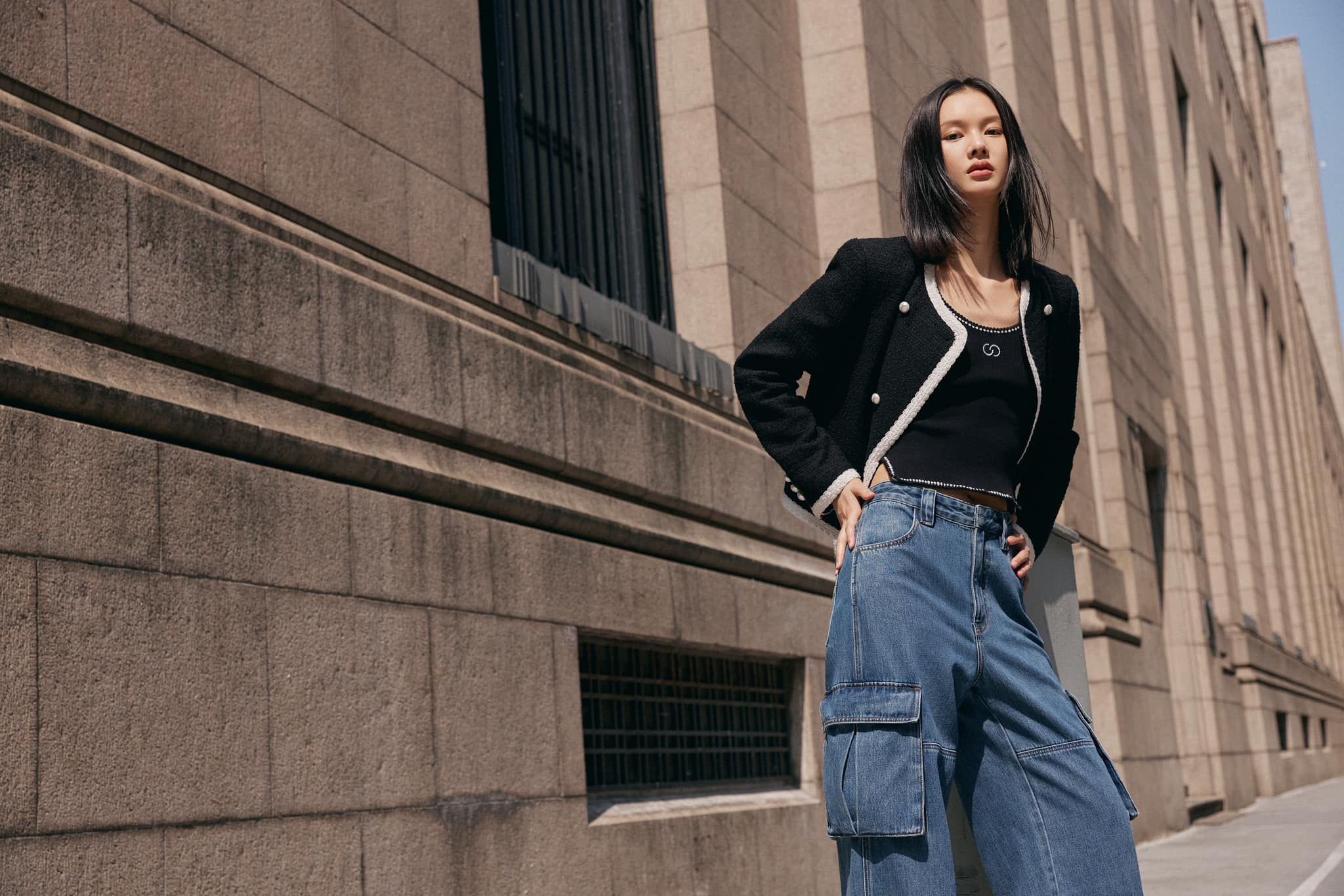  Dạ twed vạt chéo 