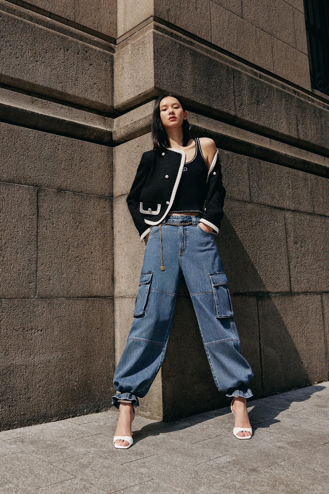  Dạ twed vạt chéo 