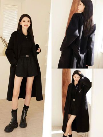  Áo dạ mangto đen, buộc dây 