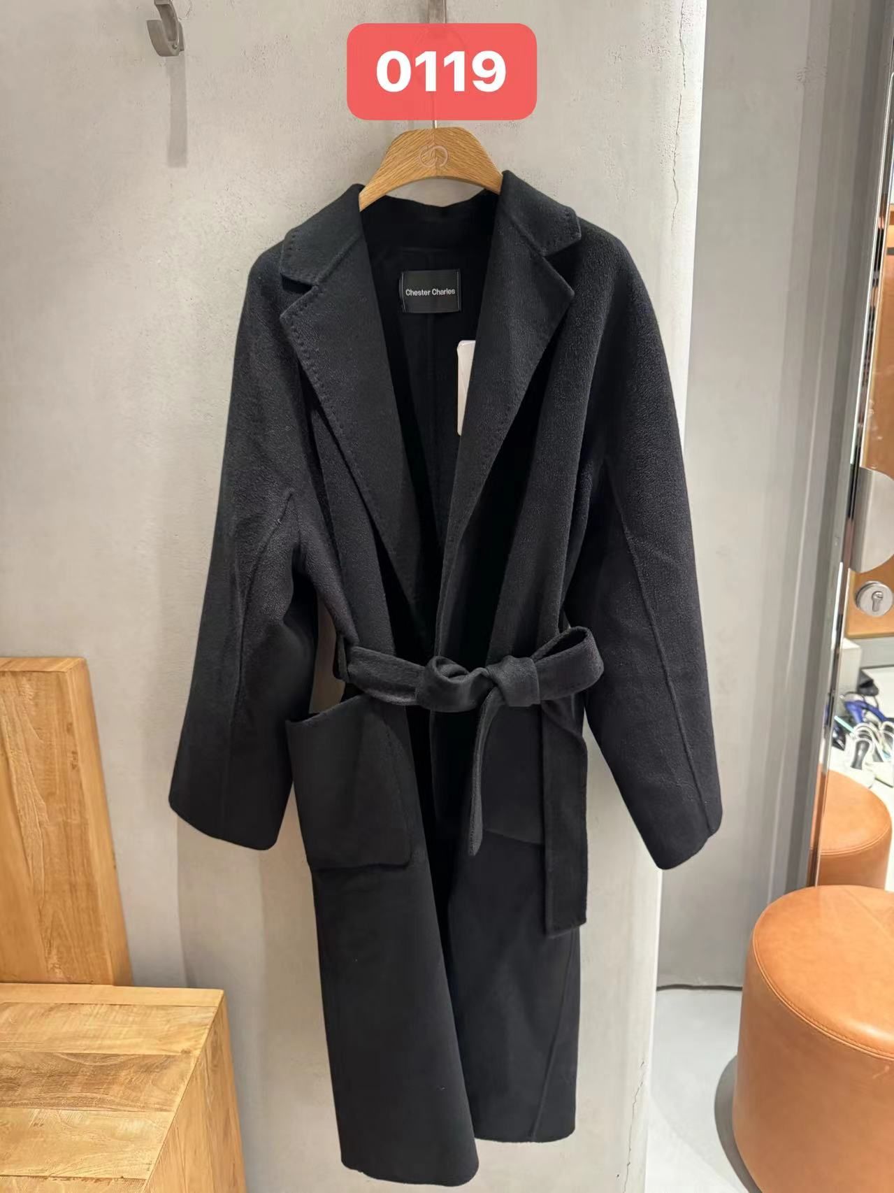  Áo dạ mangto đen, buộc dây 