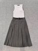  Chân váy xếp ly ghi xám dài kèm 1/2 Belt da 