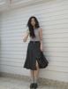  Chân váy xếp ly ghi xám dài kèm 1/2 Belt da 