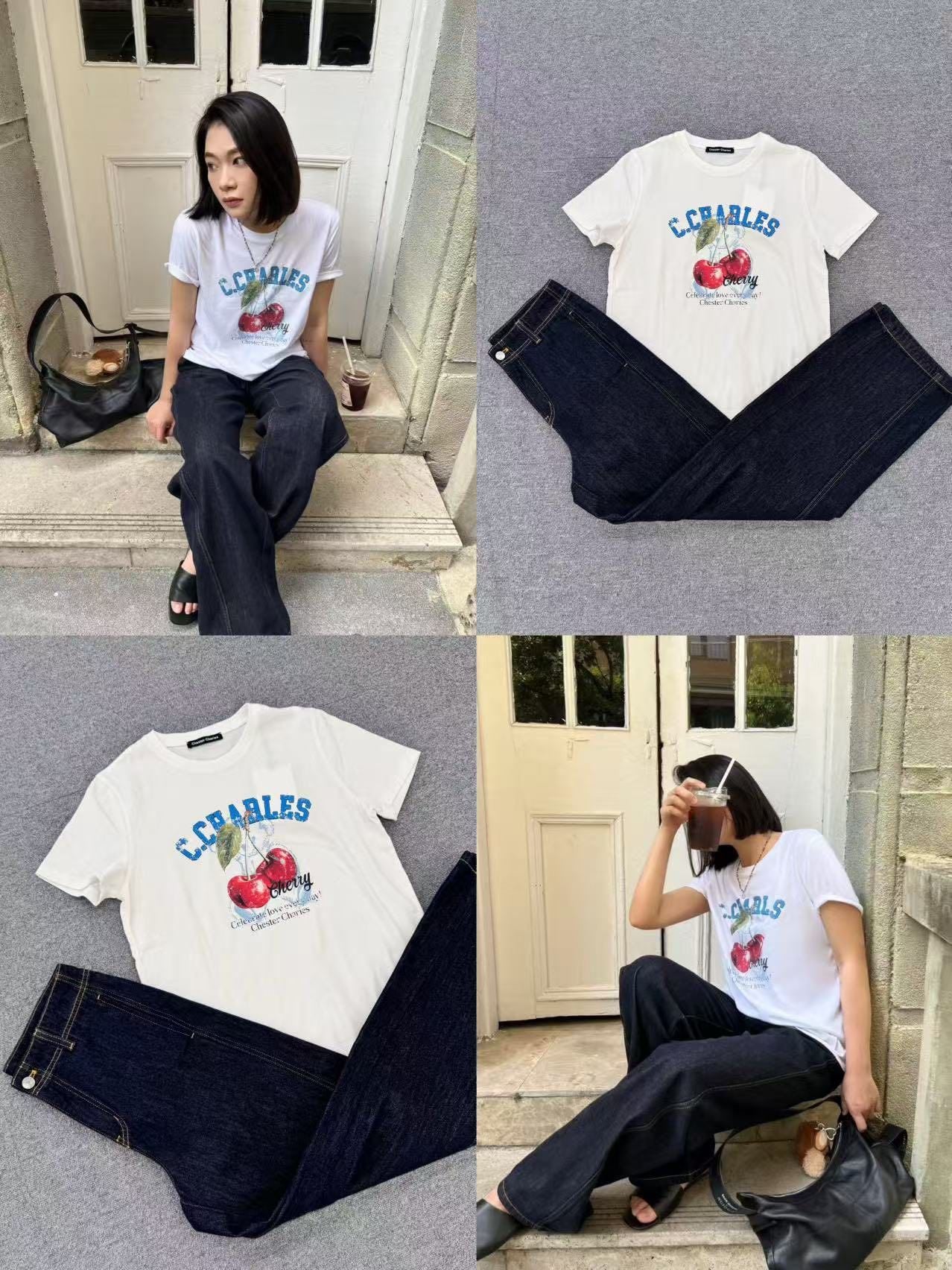  Áo phông trắng cherry đỏ 