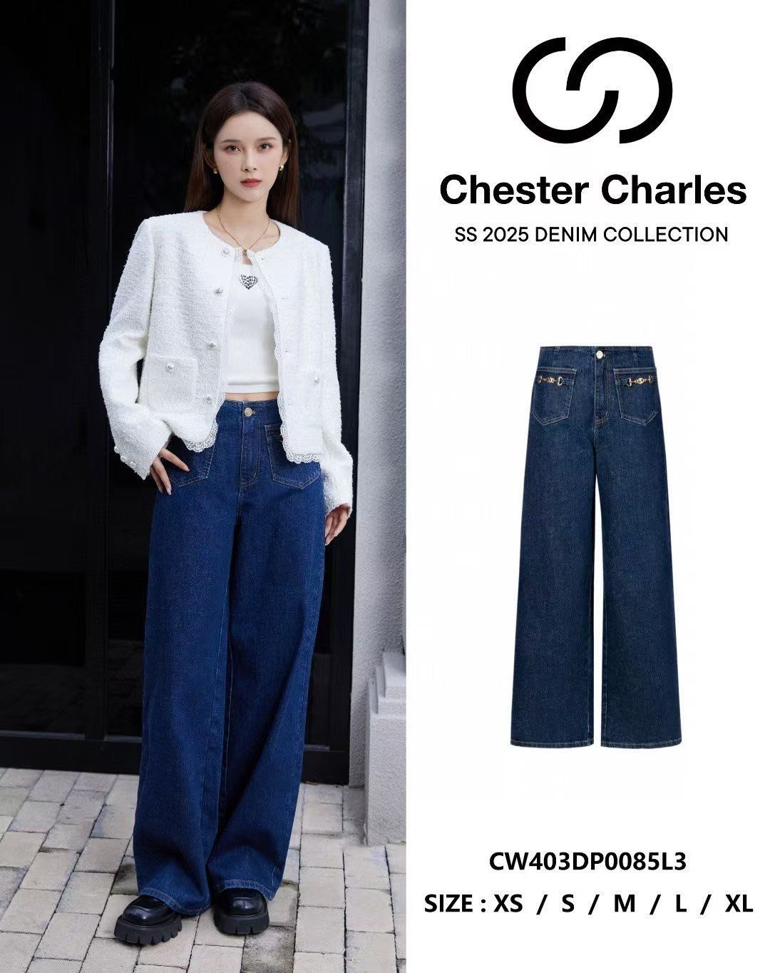  Quần jean xanh vải Ý, xích vàng 