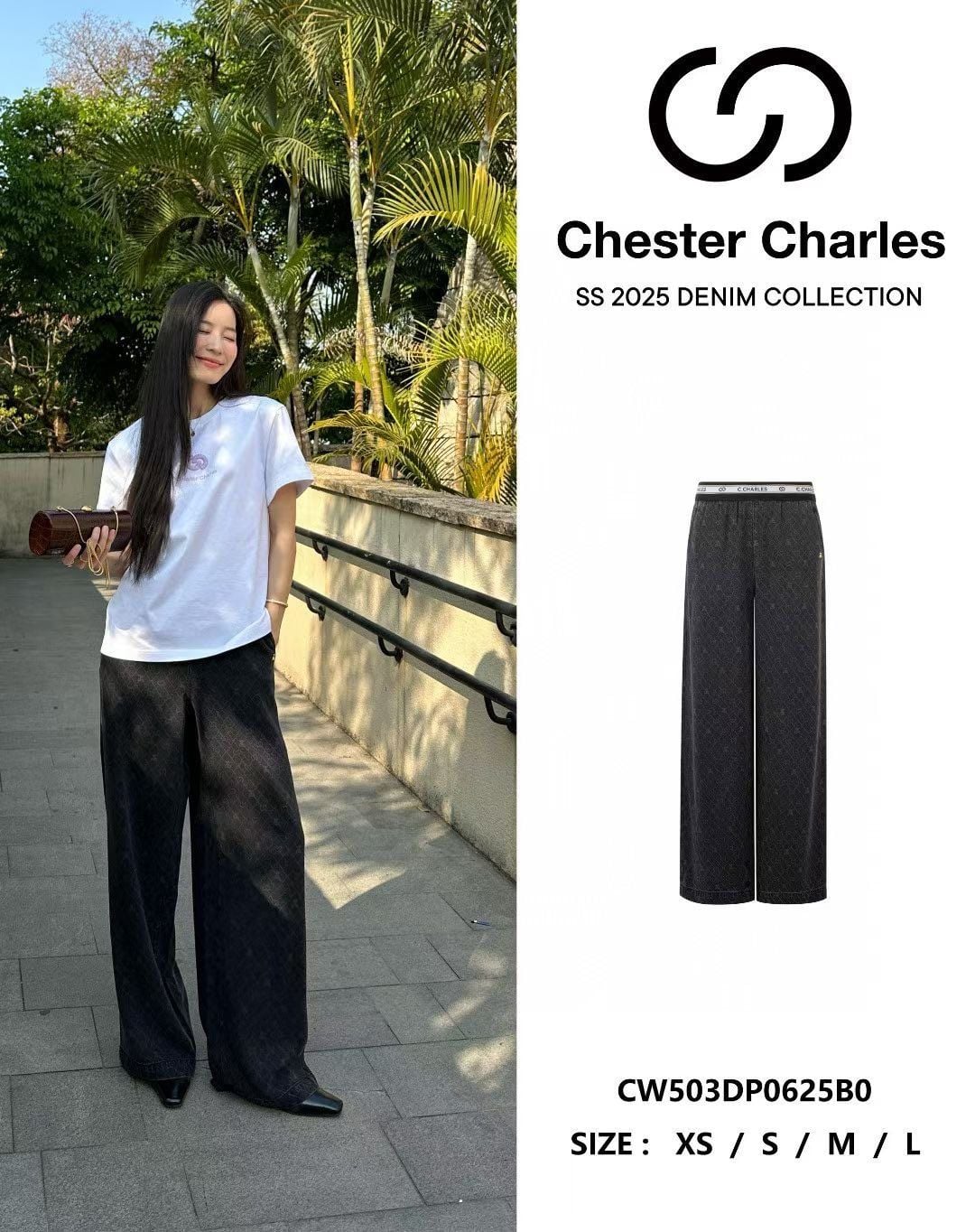  Quần jean giấy logo cạp thun CC gấu nhỏ 