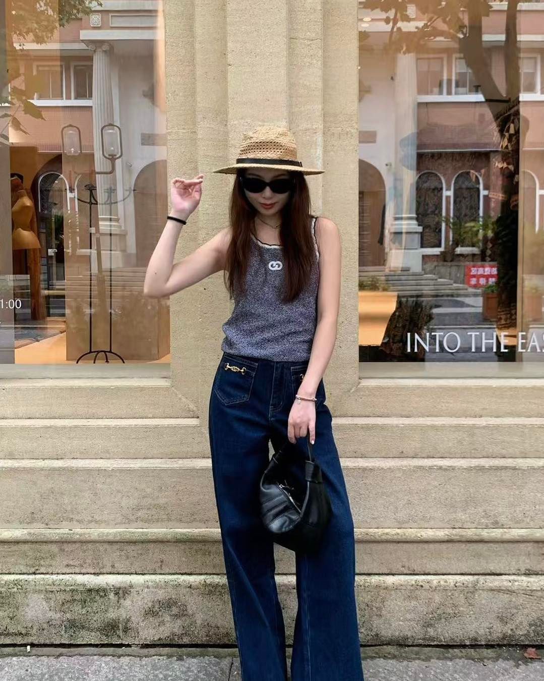  Quần jean xanh vải Ý, xích vàng 