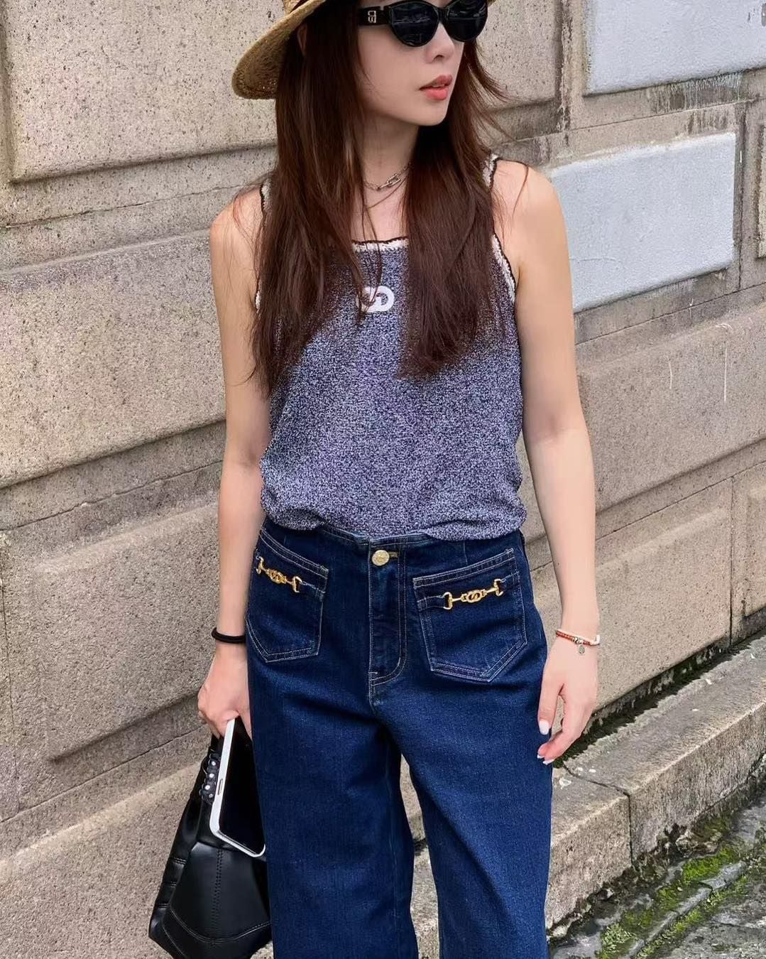  Quần jean xanh vải Ý, xích vàng 