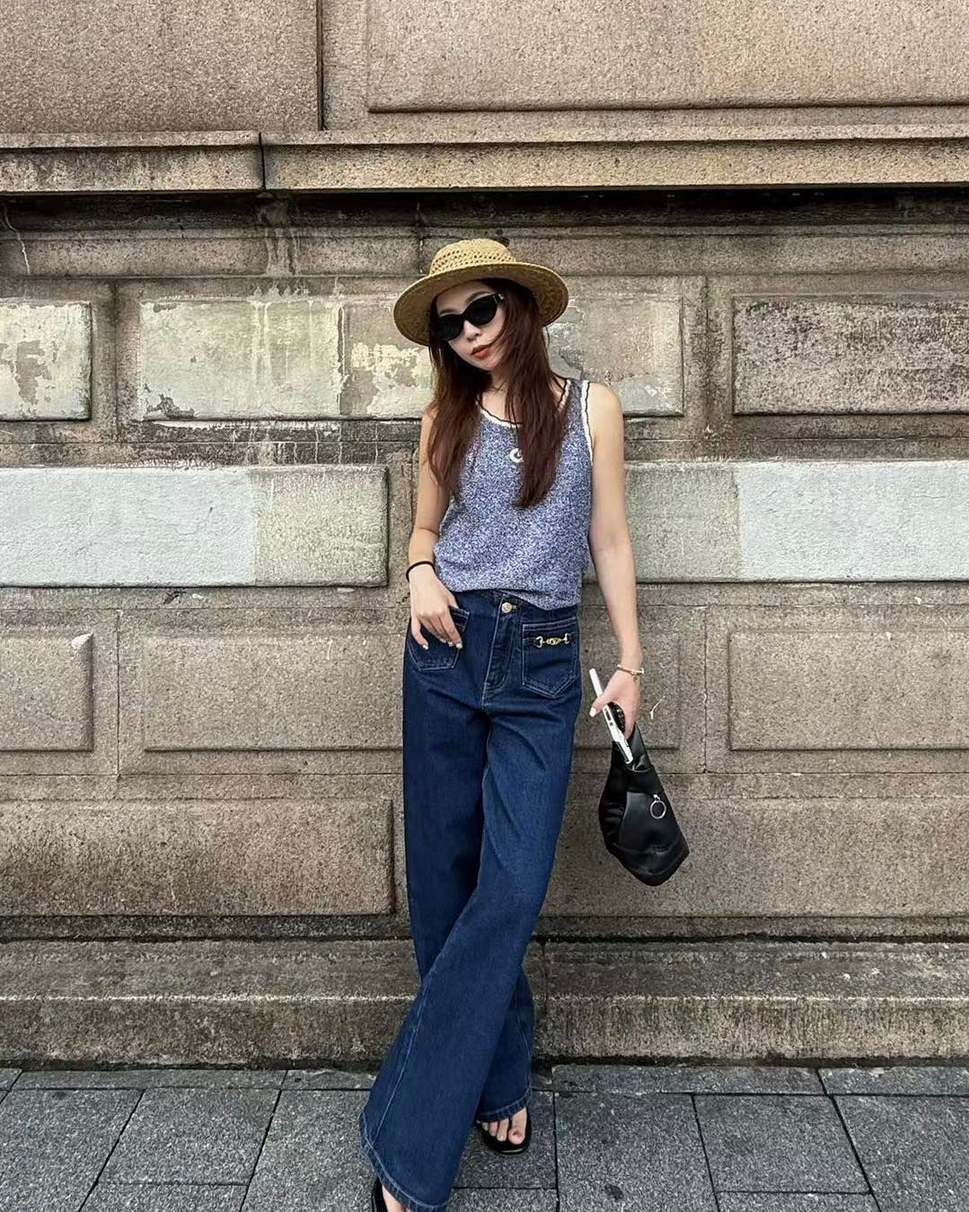  Quần jean xanh vải Ý, xích vàng 