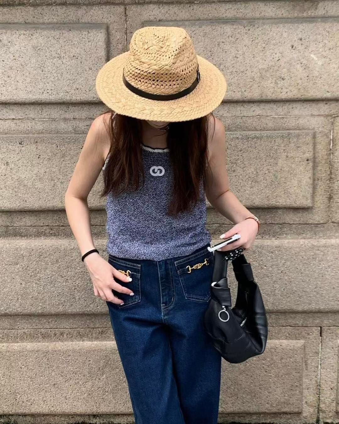  Quần jean xanh vải Ý, xích vàng 