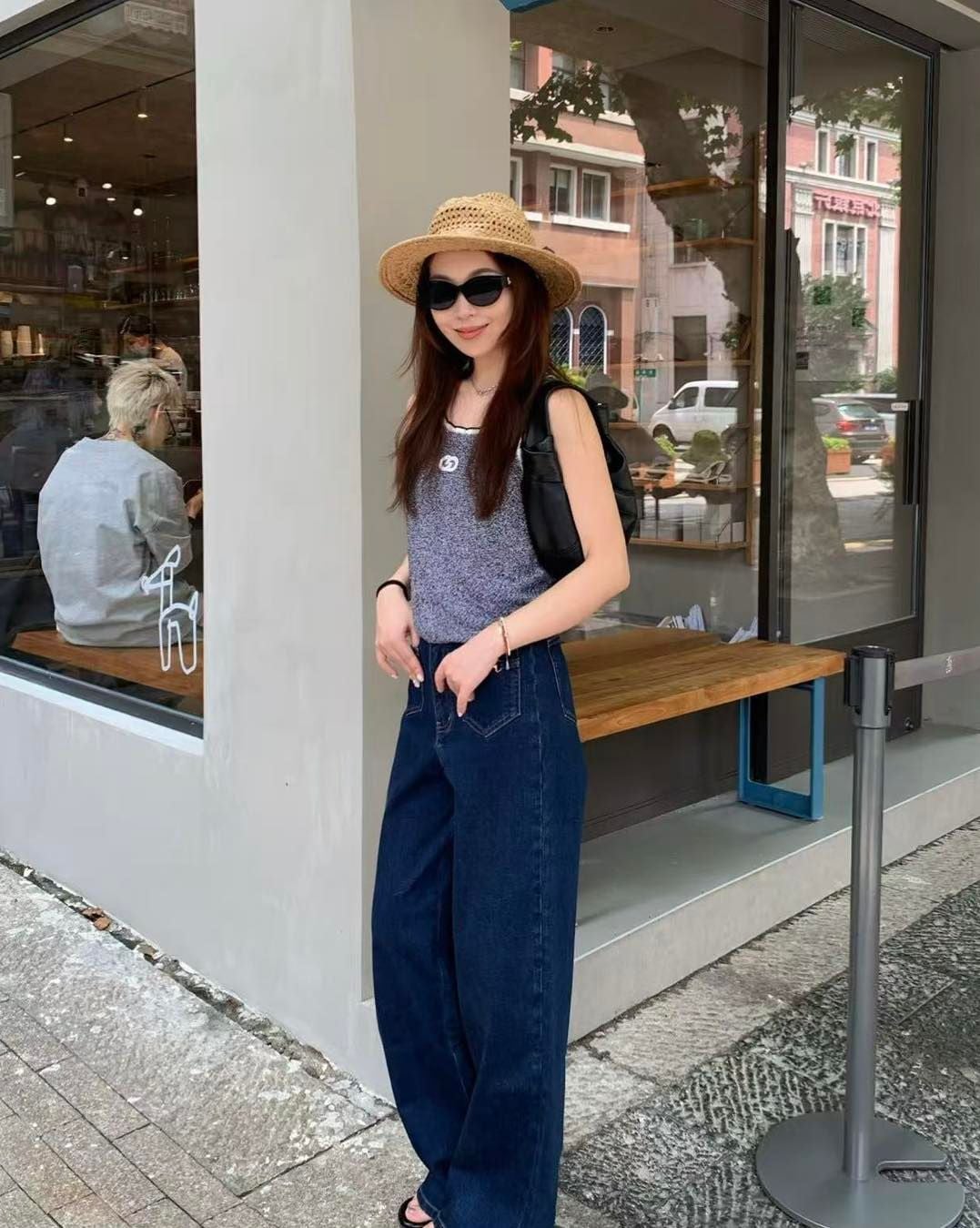  Quần jean xanh vải Ý, xích vàng 