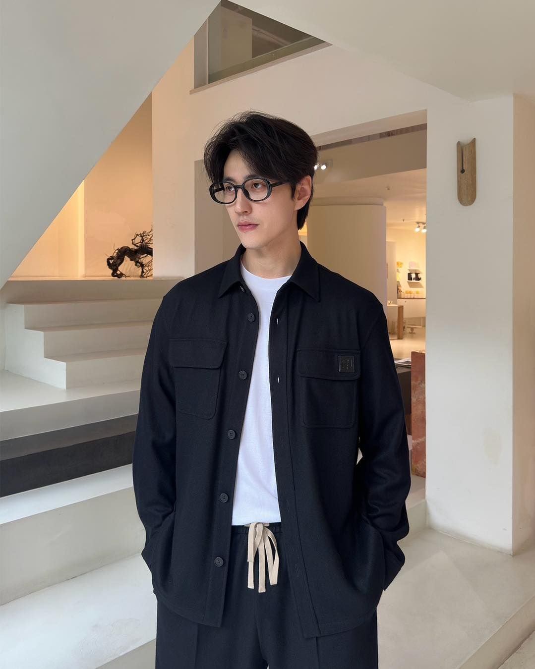  Bộ Áo sơ mi và quần dài xanh navy đậm set 