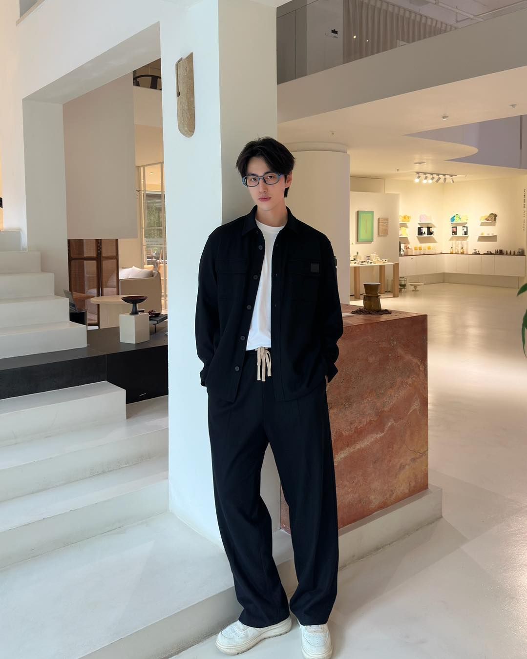  Bộ Áo sơ mi và quần dài xanh navy đậm set 