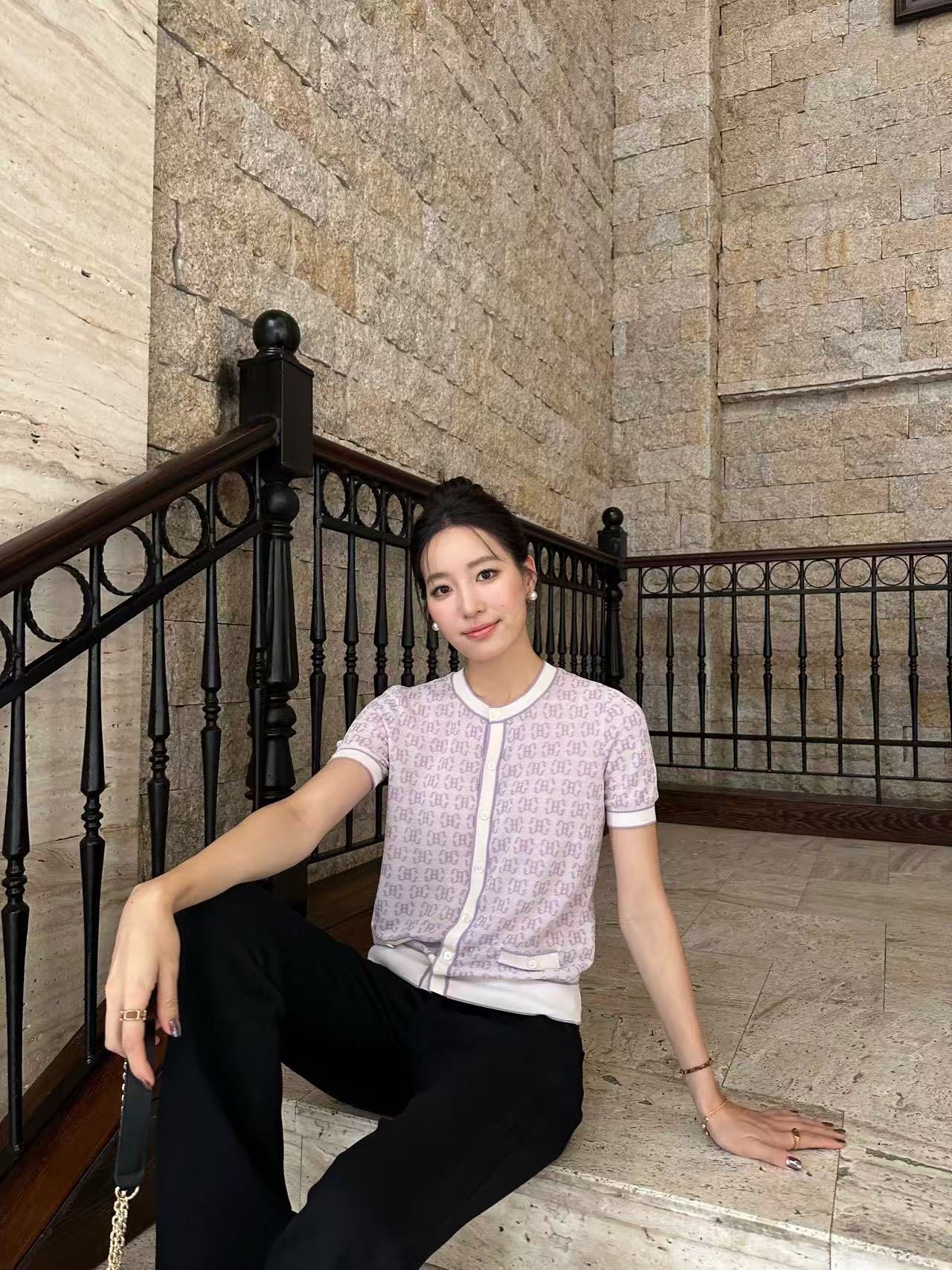  Áo CDG ngắn tay tím viền trắng full logo 