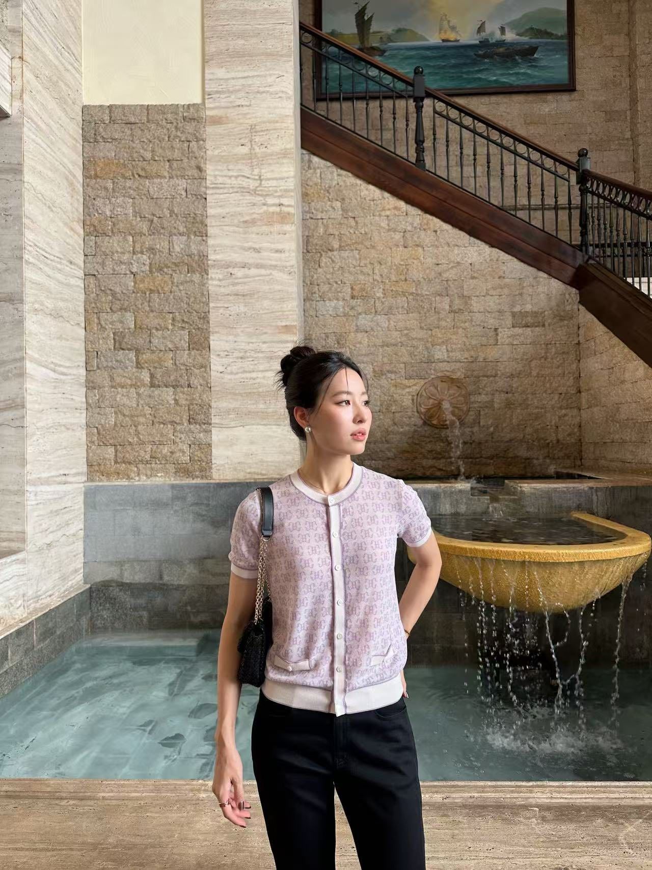  Áo CDG ngắn tay tím viền trắng full logo 