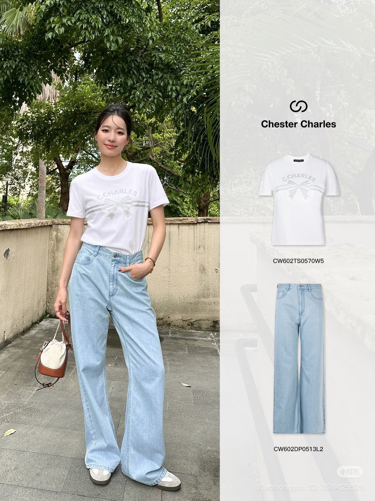  5. Áo phông trắng nơ xám ngang áo 