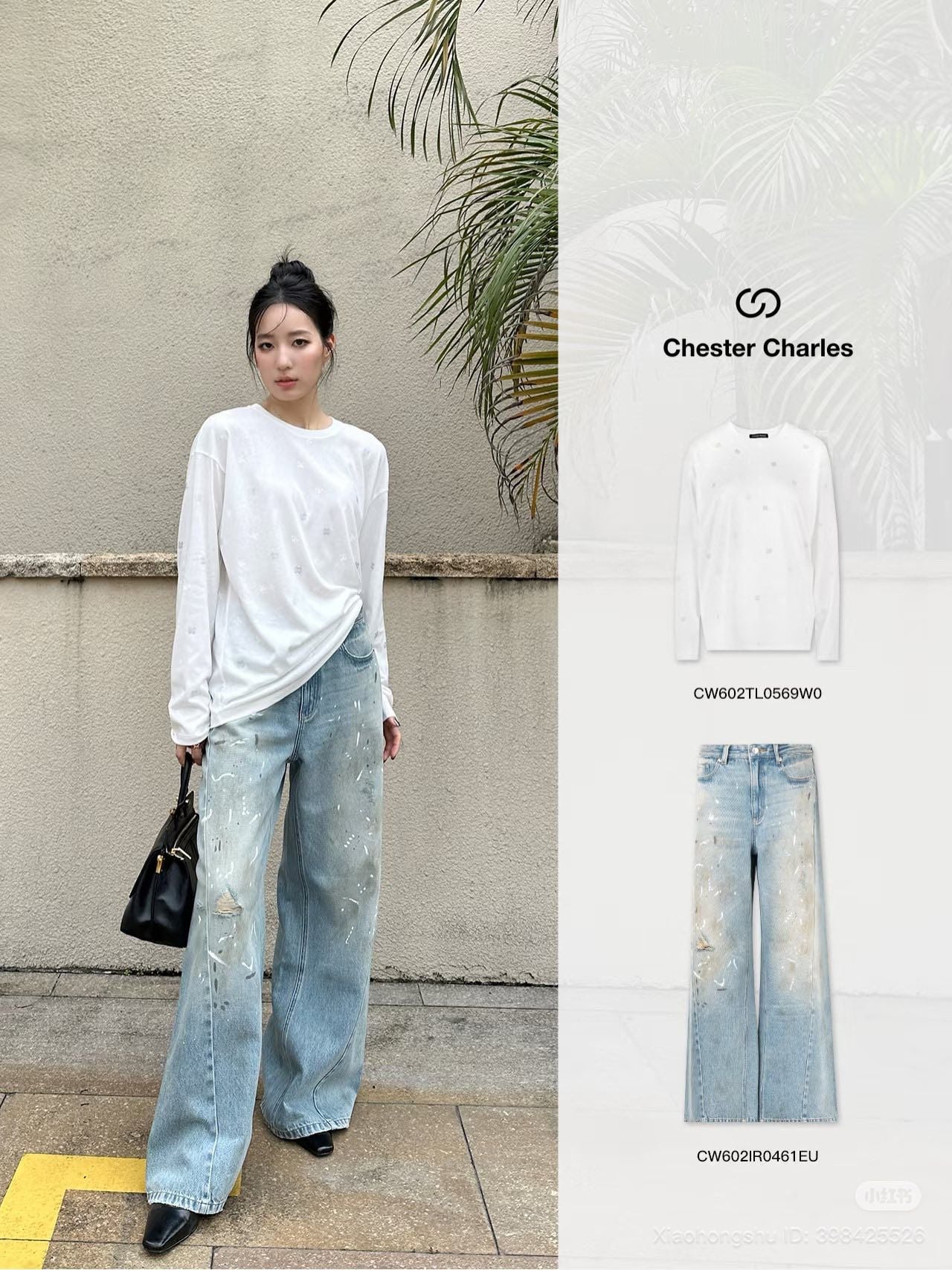  Áo cotton trắng dài tay logo đính đá nhỏ 