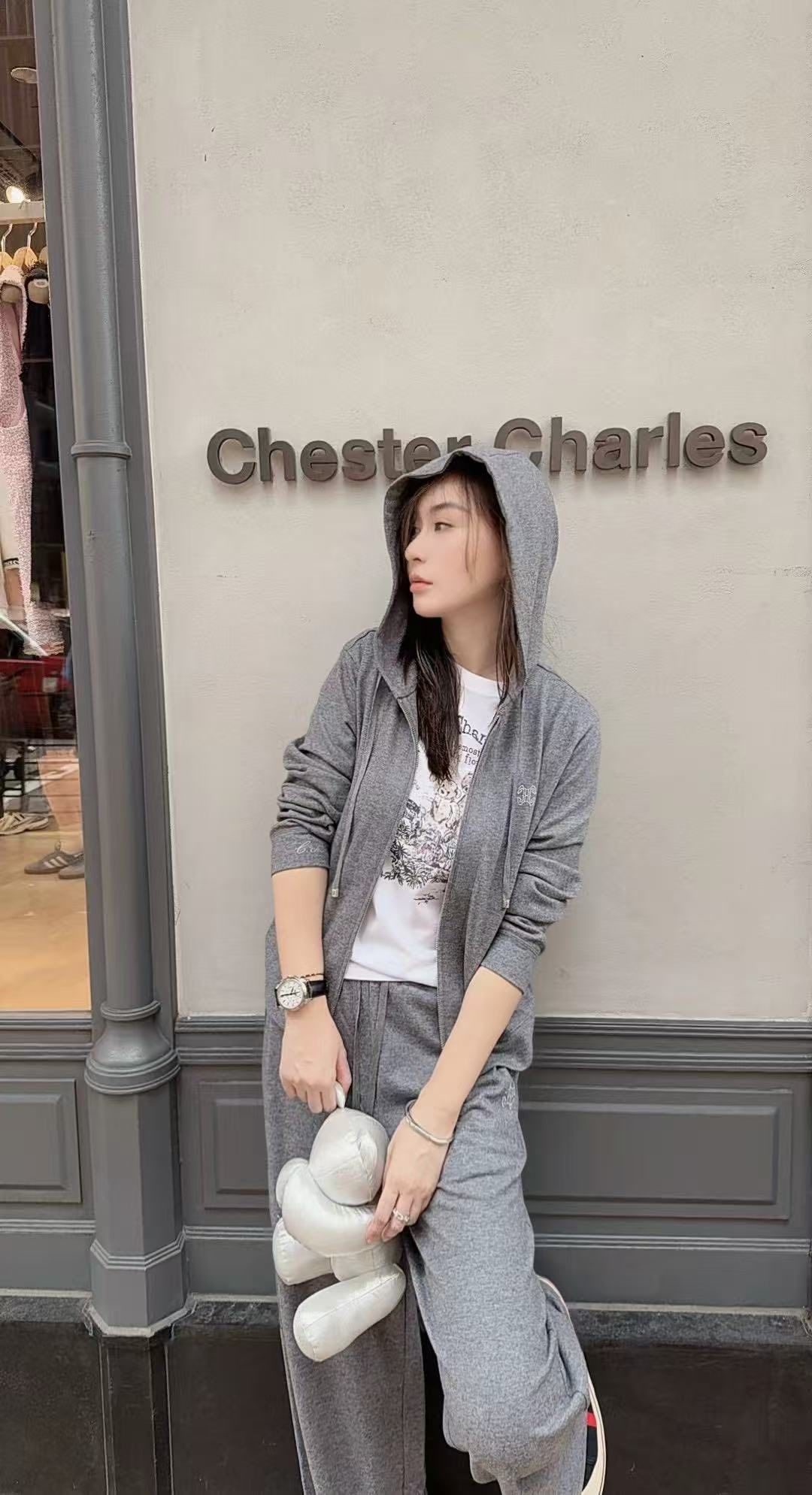  Bộ áo khoác kéo khóa có mũ và quần len cạp chun - xám Logo trắng set 