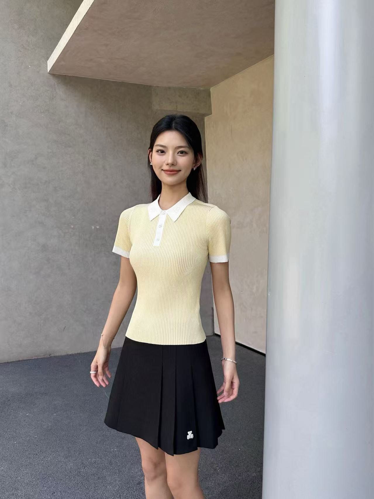  Áo Polo vàng - cổ trắng 